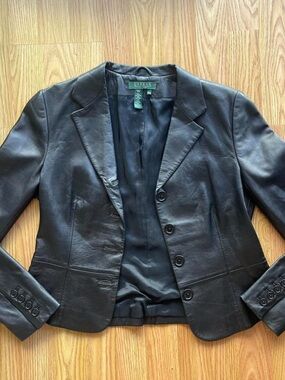 Lauren Ralph Lauren Black Leather Tailored Blazer